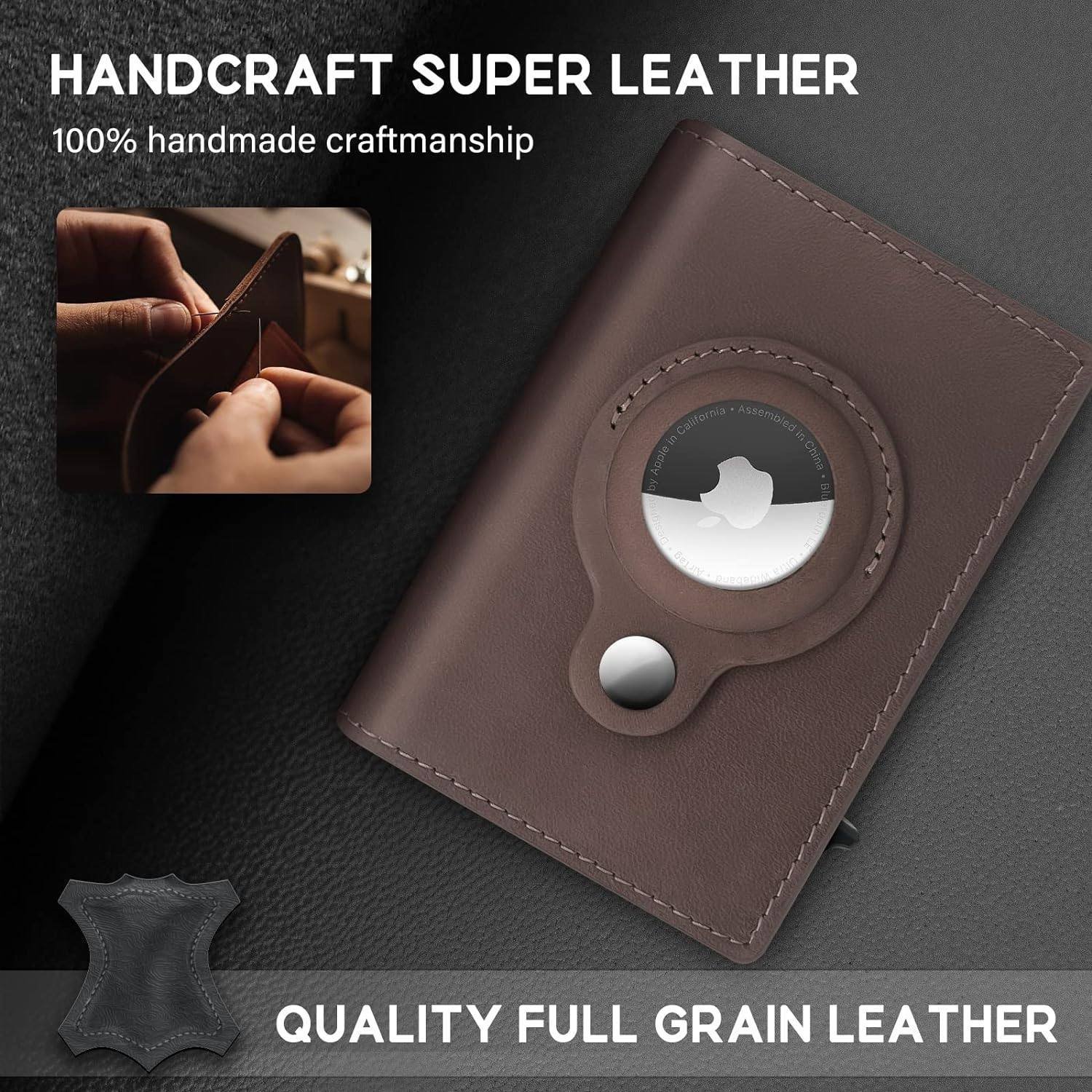 Premium Leather AirTag Coffee Pop-up Wallet - Image 3