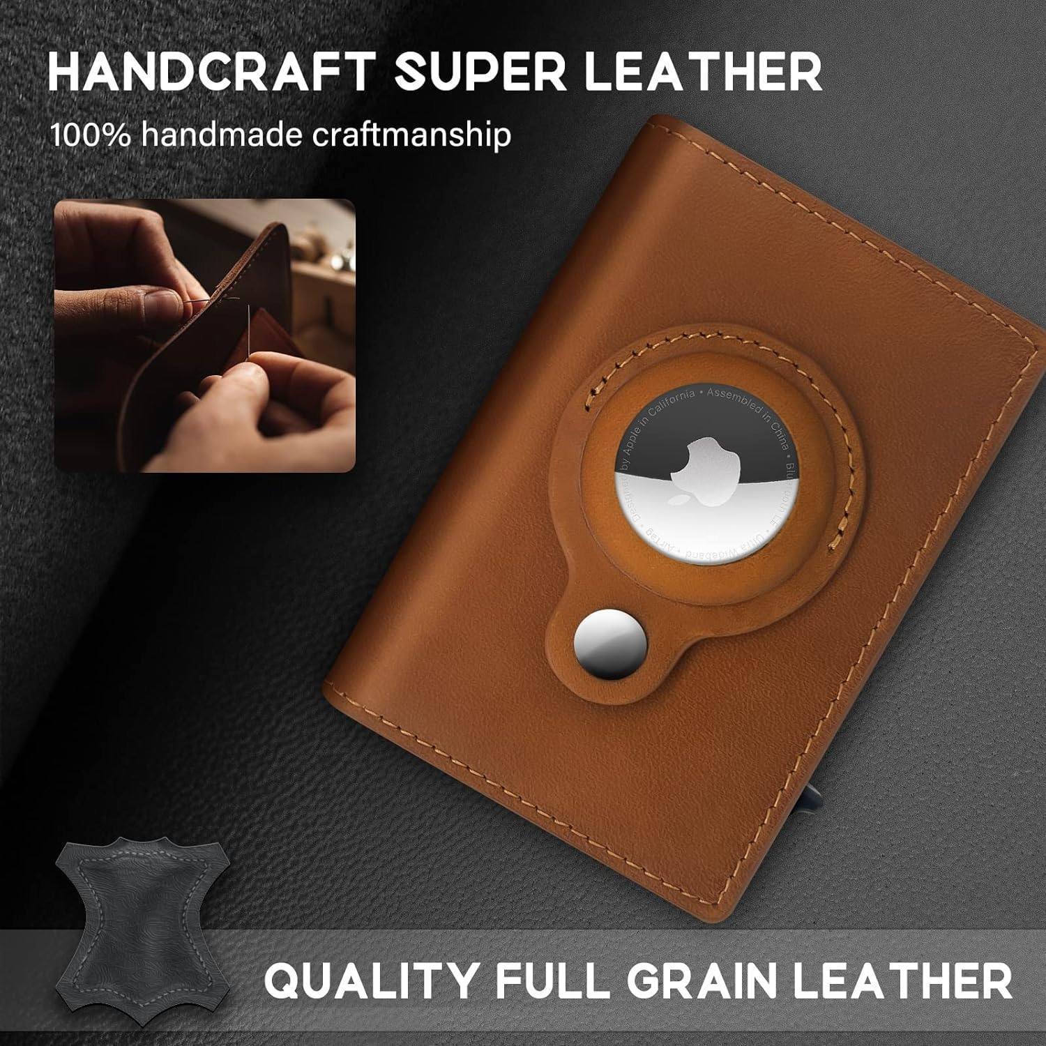Premium Leather AirTag Brown Pop-up Wallet - Image 3