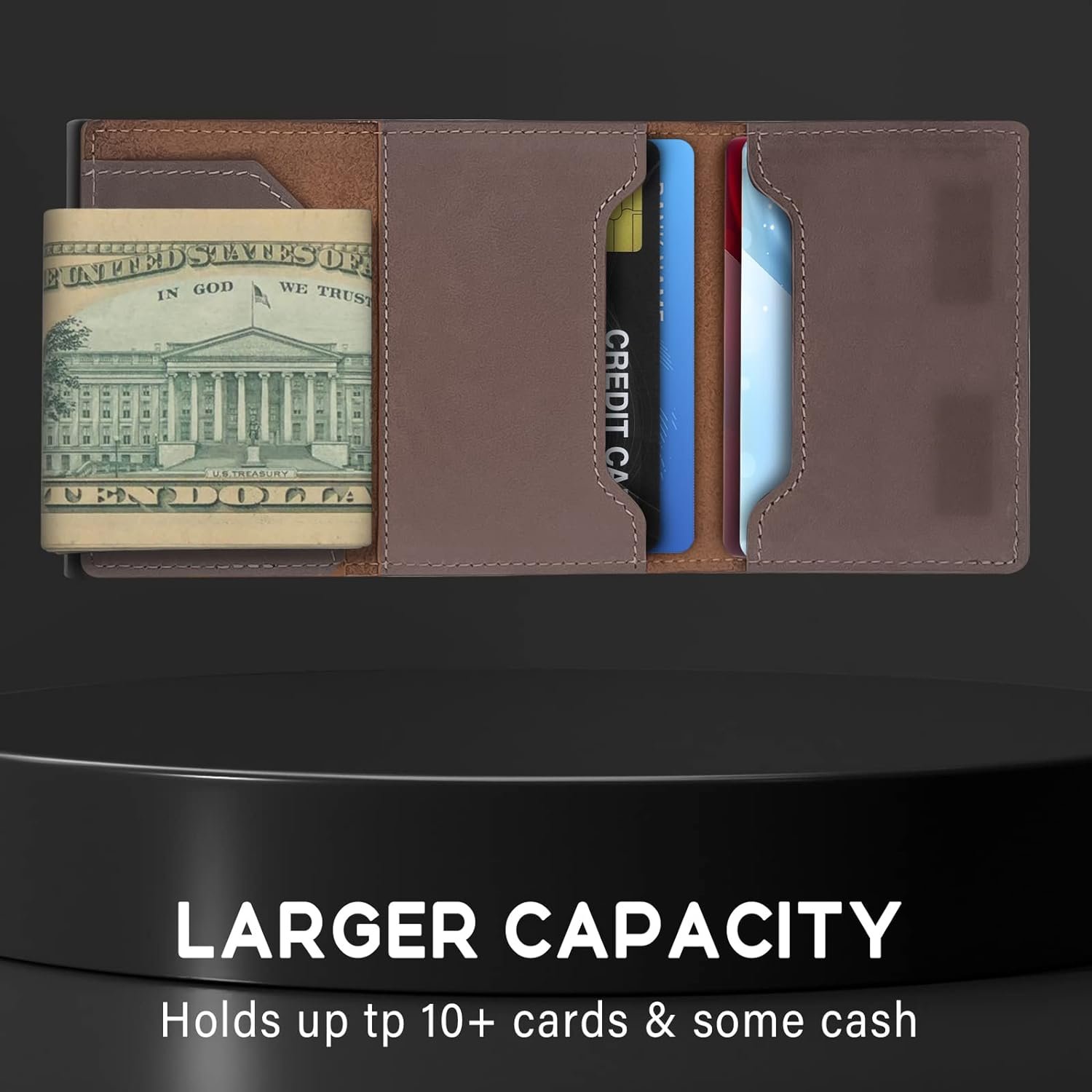 Premium Leather AirTag Coffee Pop-up Wallet - Image 2