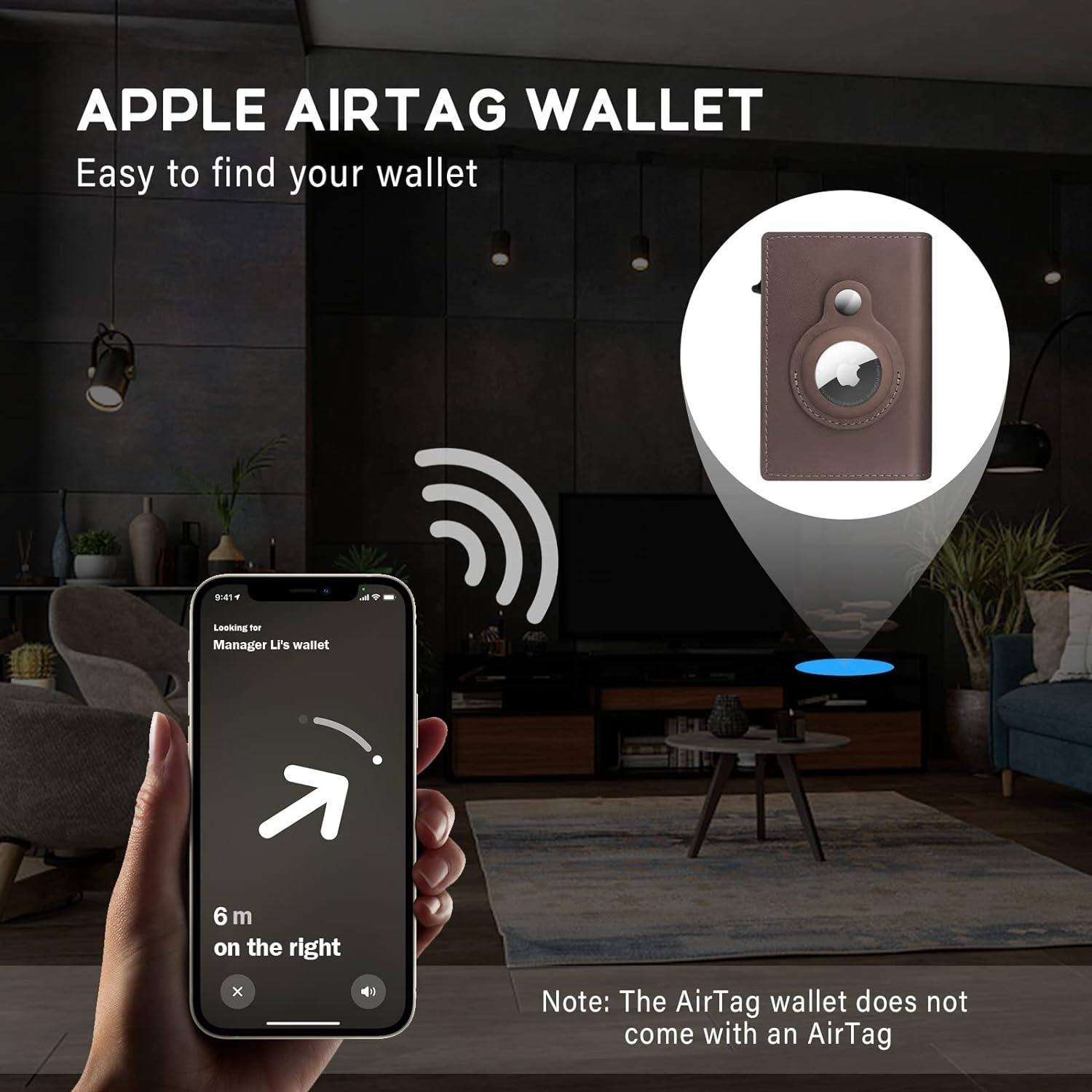 Premium Leather AirTag Coffee Pop-up Wallet - Image 6