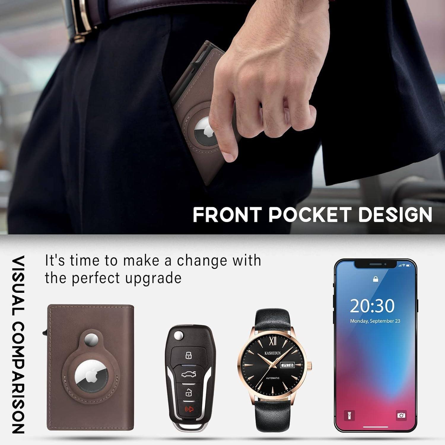 Premium Leather AirTag Coffee Pop-up Wallet - Image 7