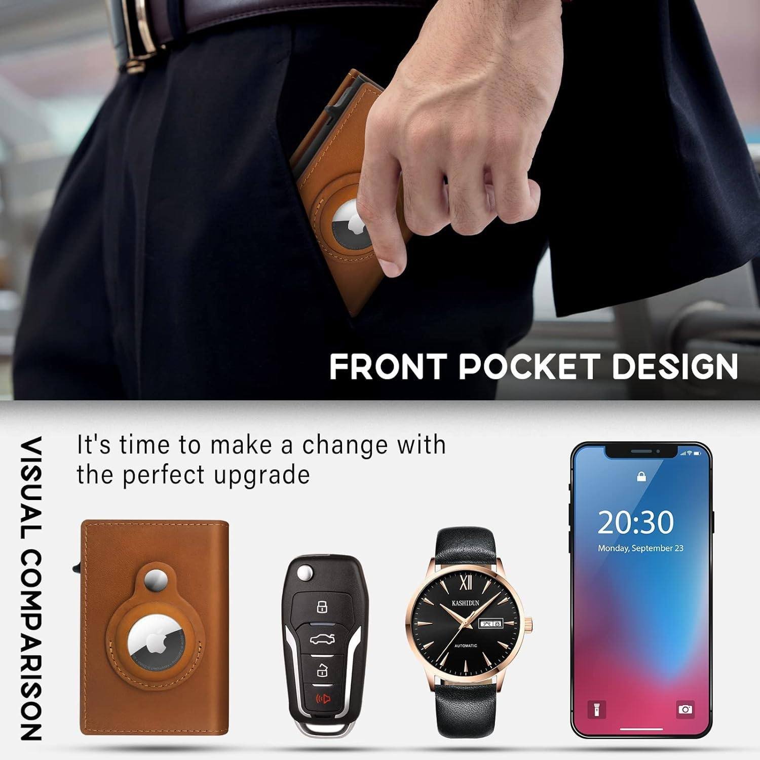 Premium Leather AirTag Brown Pop-up Wallet - Image 6