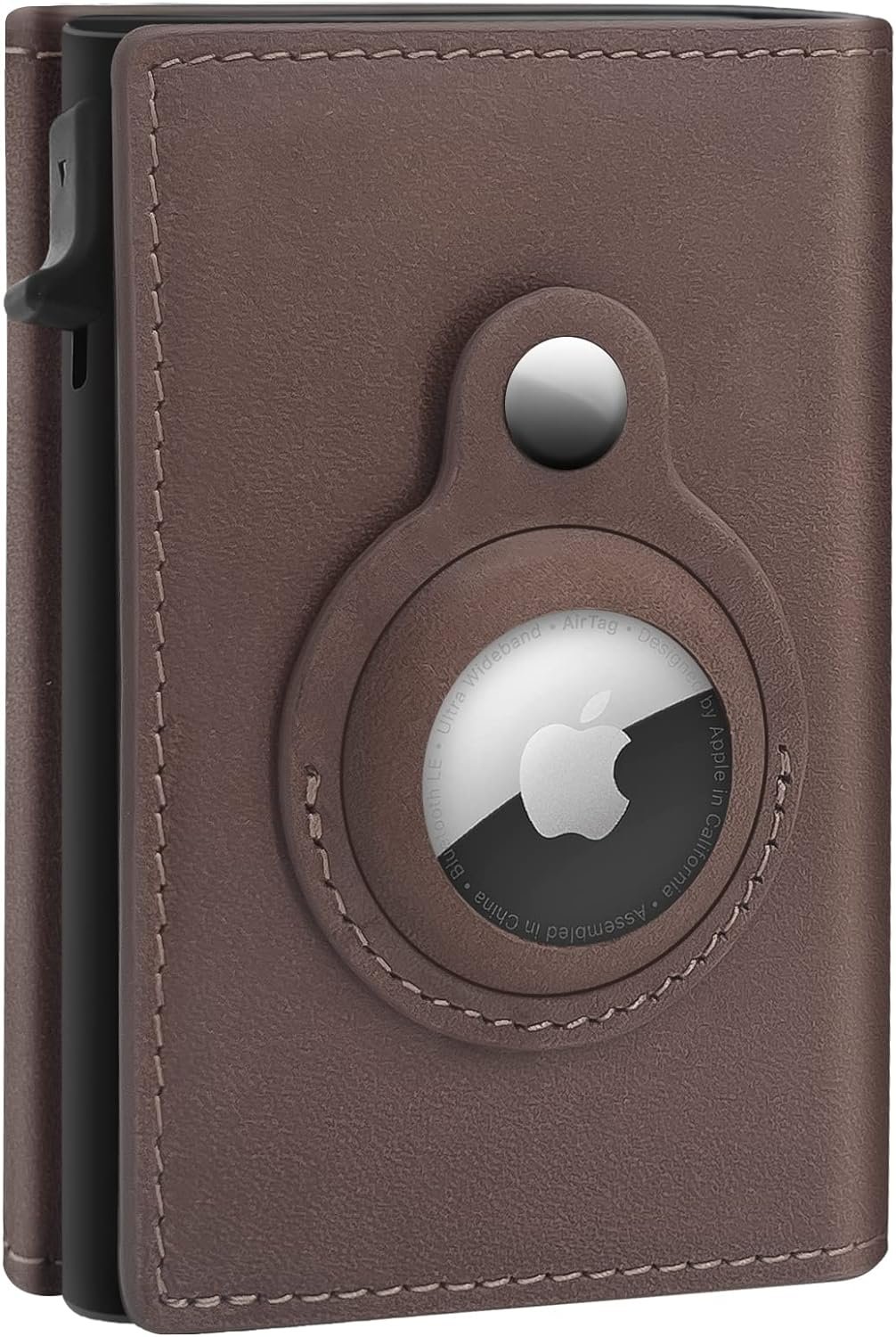 Premium Leather AirTag Coffee Pop-up Wallet